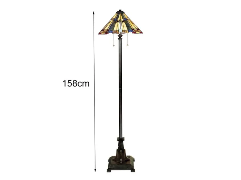 Tiffany Stehlampe Lampenschirm Bunt mit Zugschalter & E27 LED, Höhe 158cm