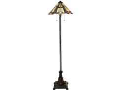 Tiffany Stehlampe Lampenschirm Bunt mit Zugschalter & E27 LED, Höhe 158cm