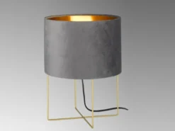 Tischlampe AURA mit Lampenschirm Samt Grau - innen Gold, Höhe 32cm