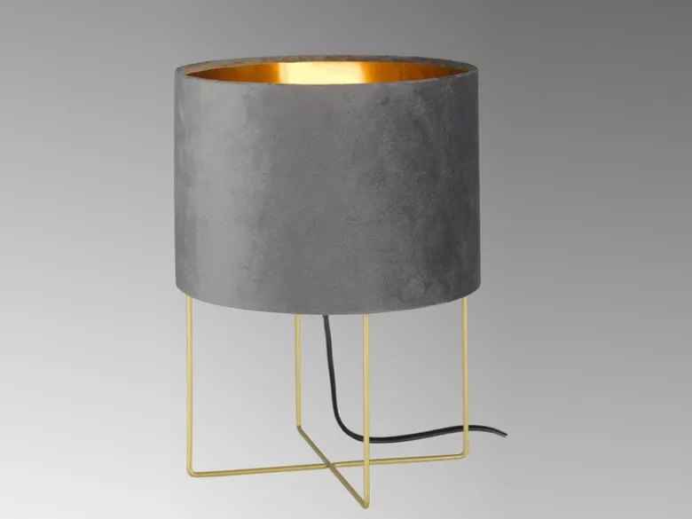 Tischlampe AURA mit Lampenschirm Samt Grau - innen Gold, Höhe 32cm