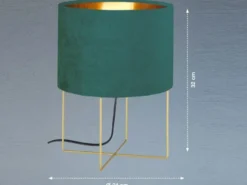 Tischlampe AURA mit Lampenschirm Samt Türkis - innen Gold, Höhe 32cm
