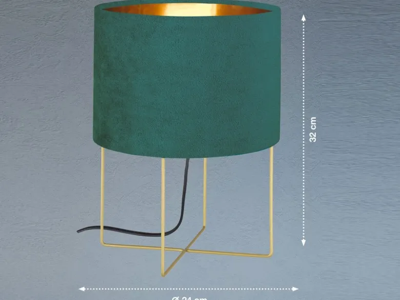 Tischlampe AURA mit Lampenschirm Samt Türkis - innen Gold, Höhe 32cm
