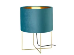Tischlampe AURA mit Lampenschirm Samt Türkis - innen Gold, Höhe 32cm