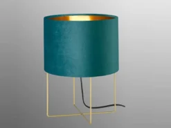 Tischlampe AURA mit Lampenschirm Samt Türkis - innen Gold, Höhe 32cm