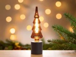 Tischlampe Beton Schwarz mit Deko LED Tannenbaum, Höhe 9cm