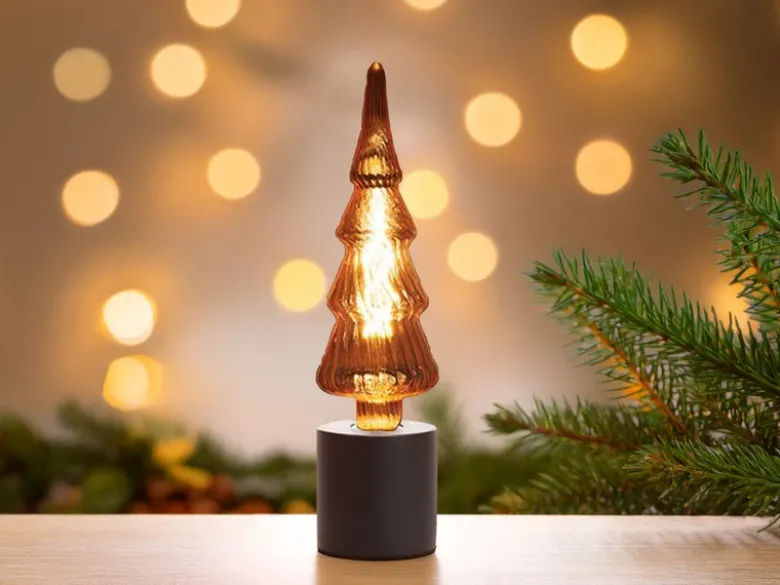 Tischlampe Beton Schwarz mit Deko LED Tannenbaum, Höhe 9cm