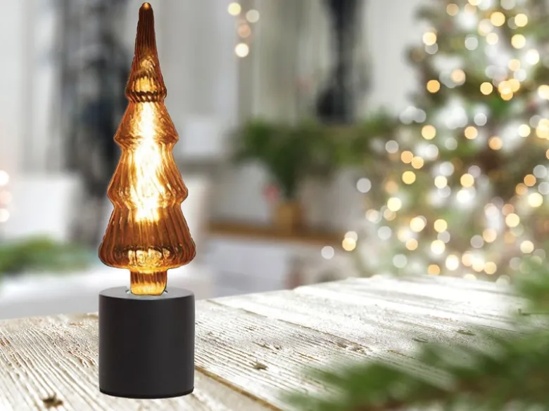 Tischlampe Beton Schwarz mit Deko LED Tannenbaum, Höhe 9cm