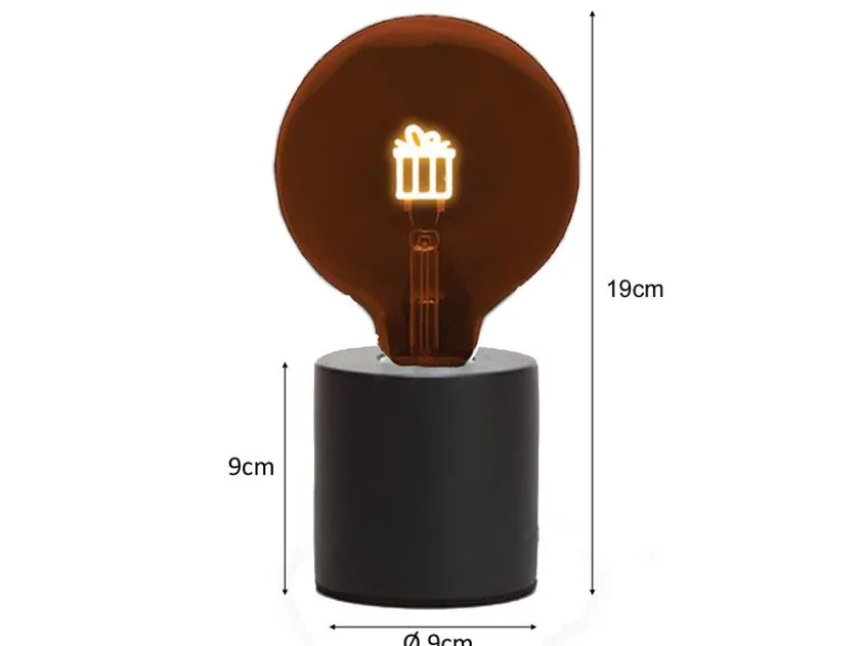 Tischlampe Beton Schwarz mit Deko LED Glühbirne Geschenk, Höhe 9cm