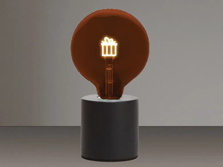 Tischlampe Beton Schwarz mit Deko LED Glühbirne Geschenk, Höhe 9cm