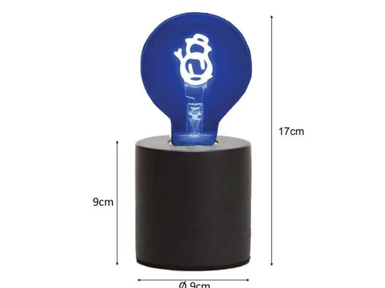 Tischlampe Beton Schwarz mit Deko LED Glühbirne Schneemann, Höhe 9cm
