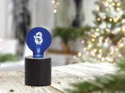 Tischlampe Beton Schwarz mit Deko LED Glühbirne Schneemann, Höhe 9cm