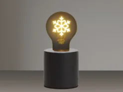 Tischlampe Beton Schwarz mit Deko LED Glühbirne Schneeflocke, Höhe 9cm