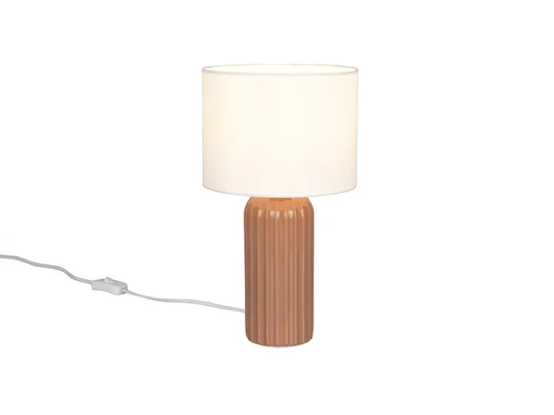 Tischlampe BLAIR mit Keramikfuß Mocca & Stoffschirm Beige, Höhe 36cm