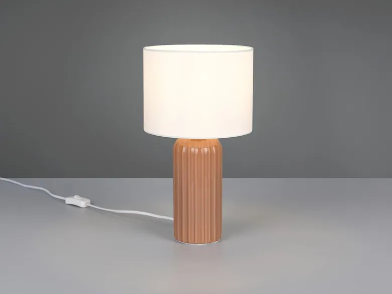 Tischlampe BLAIR mit Keramikfuß Mocca & Stoffschirm Beige, Höhe 36cm