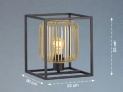 Tischlampe eckig mit Lamellen Lampenschirm Gold, Quadrat 23cm