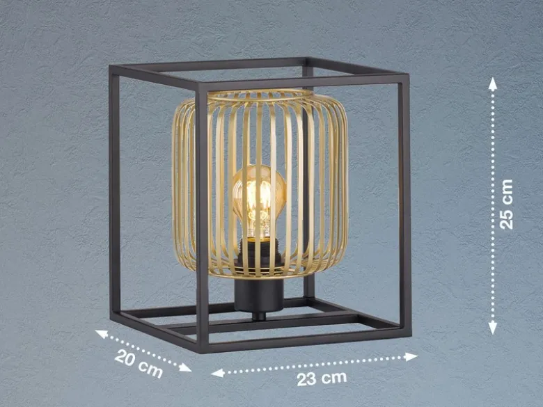 Tischlampe eckig mit Lamellen Lampenschirm Gold, Quadrat 23cm