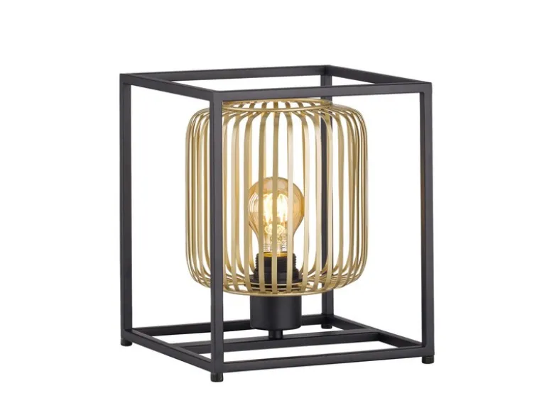 Tischlampe eckig mit Lamellen Lampenschirm Gold, Quadrat 23cm