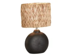 Tischlampe HYAZINTHE Keramikfuß Schwarz mit Seegras Lampenschirm, Höhe 38,5cm