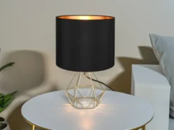 Tischlampe LAUREA mit Gitterkorpus und Stoffschirm Schwarz Gold, Höhe 38cm