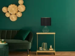 Tischlampe LAUREA mit Gitterkorpus und Stoffschirm Schwarz Gold, Höhe 38cm