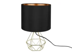 Tischlampe LAUREA mit Gitterkorpus und Stoffschirm Schwarz Gold, Höhe 38cm
