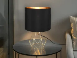 Tischlampe LAUREA mit Gitterkorpus und Stoffschirm Schwarz Gold, Höhe 38cm