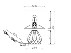 Tischlampe LAUREA mit Gitterkorpus und Stoffschirm Schwarz Gold, Höhe 38cm