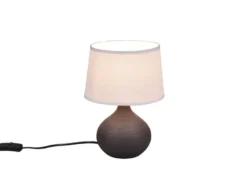 Tischlampe MARTIN mit Keramikfuß Braun & Stoffschirm Beige, Höhe 29cm