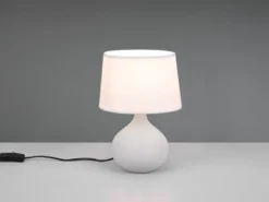 Tischlampe MARTIN mit Keramikfuß Beige & Stoffschirm Weiß, Höhe 29cm