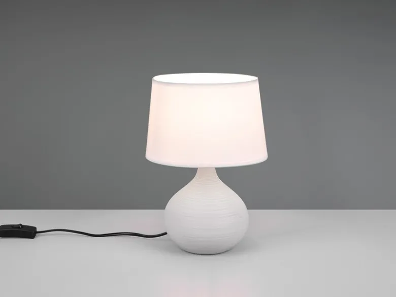 Tischlampe MARTIN mit Keramikfuß Beige & Stoffschirm Weiß, Höhe 29cm