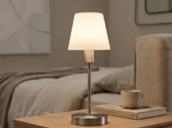 Tischlampe MATHA mit Touch Dimmer & E14 Glas Lampenschirm Weiß, Höhe 32cm
