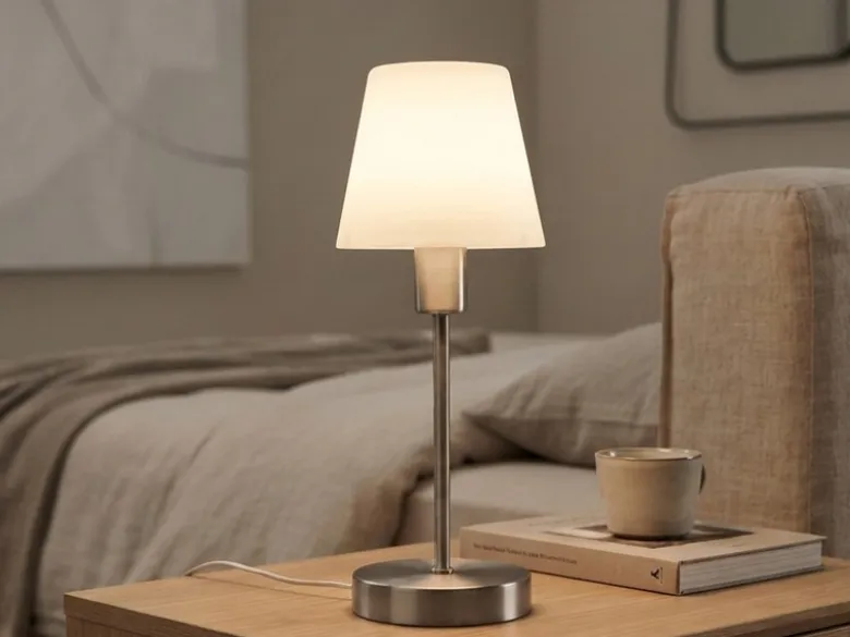 Tischlampe MATHA mit Touch Dimmer & E14 Glas Lampenschirm Weiß, Höhe 32cm