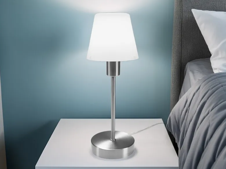Tischlampe MATHA mit Touch Dimmer & E14 Glas Lampenschirm Weiß, Höhe 32cm