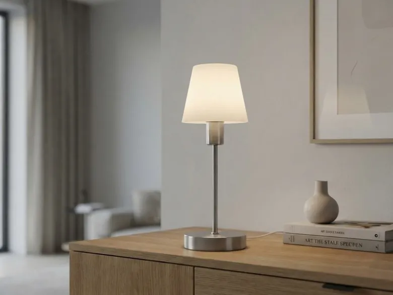 Tischlampe MATHA mit Touch Dimmer & E14 Glas Lampenschirm Weiß, Höhe 32cm