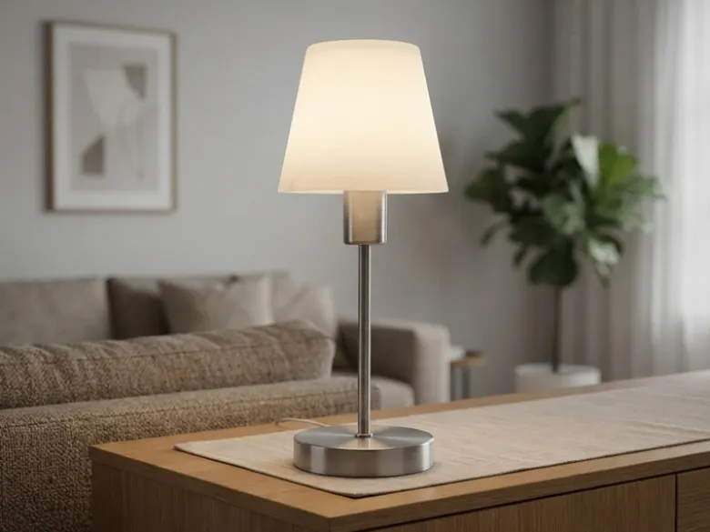 Tischlampe MATHA mit Touch Dimmer & E14 Glas Lampenschirm Weiß, Höhe 32cm