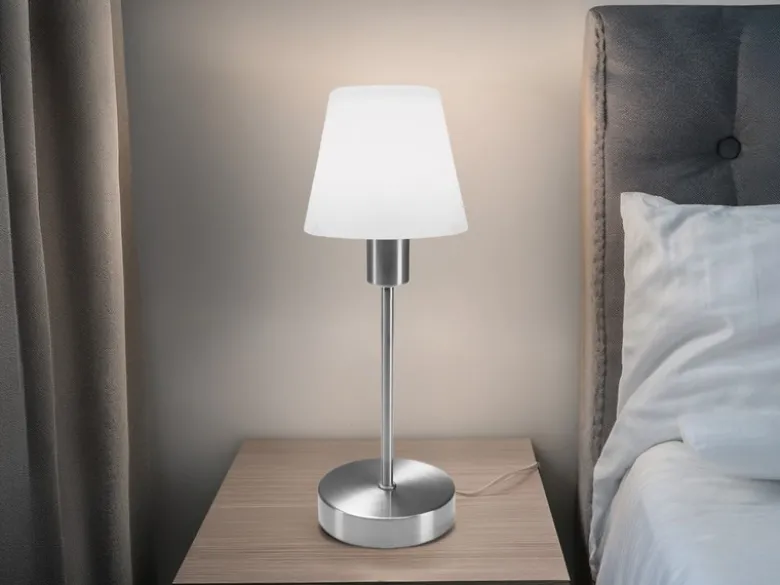 Tischlampe MATHA mit Touch Dimmer & E14 Glas Lampenschirm Weiß, Höhe 32cm