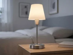 Tischlampe MATHA mit Touch Dimmer & E14 Glas Lampenschirm Weiß, Höhe 32cm