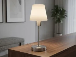 Tischlampe MATHA touch dimmbar mit Glasschirm Weiß & E14 LED, Höhe 32cm