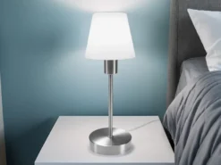 Tischlampe MATHA touch dimmbar mit Glasschirm Weiß & E14 LED, Höhe 32cm