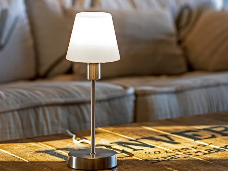 Tischlampe MATHA touch dimmbar mit Glasschirm Weiß & E14 LED, Höhe 32cm