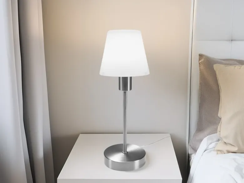 Tischlampe MATHA touch dimmbar mit Glasschirm Weiß & E14 LED, Höhe 32cm