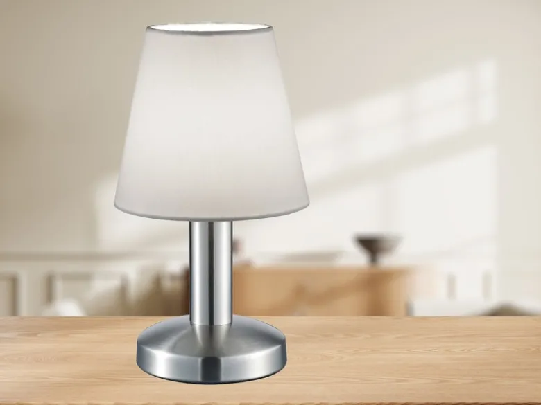 Tischlampe MATS II Stoff Lampenschirm Weiß Touchfunktion EIN/AUS, Höhe 24 cm
