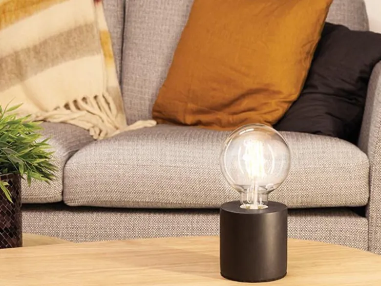 Tischlampen Sockel Beton Schwarz mit E27 Fassung OHNE Leuchtmittel, Höhe 9cm