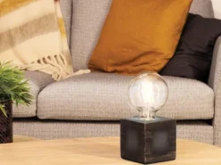 Tischlampen Sockel Würfel Grau mit E27 Fassung OHNE Leuchtmittel, Quadrat 9cm