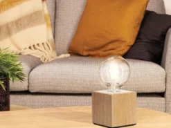 Tischlampen Sockel Würfel Holz Eiche E27 Fassung OHNE Leuchtmittel, Quadrat 9cm