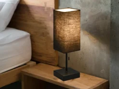 Tischlampe OLE mit Stoffschirm Schwarz & USB Ladestation, Höhe 35cm