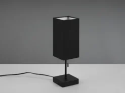 Tischlampe OLE mit Stoffschirm Schwarz & USB Ladestation, Höhe 35cm