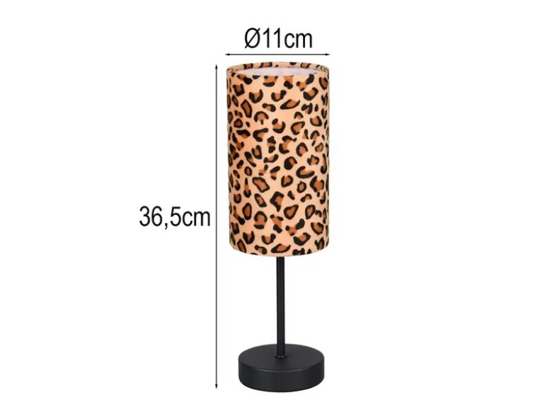 Tischlampe PARDINA mit Stoffschirm Leopardenmuster, Höhe 36,5cm
