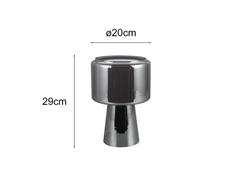 Tischlampe ROCKA aus Glas Silber Chrom mit Stoffschirm innen, Höhe 29cm