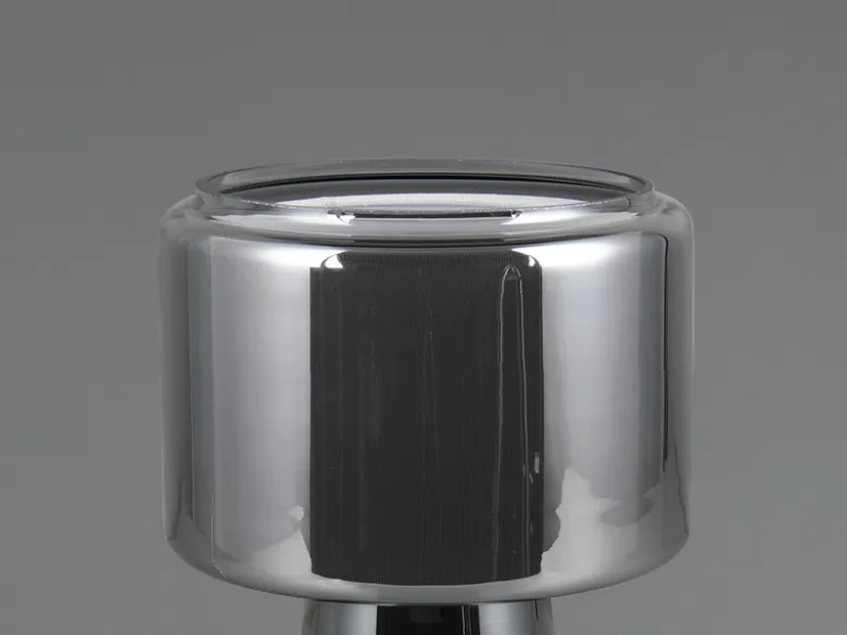 Tischlampe ROCKA aus Glas Silber Chrom mit Stoffschirm innen, Höhe 29cm